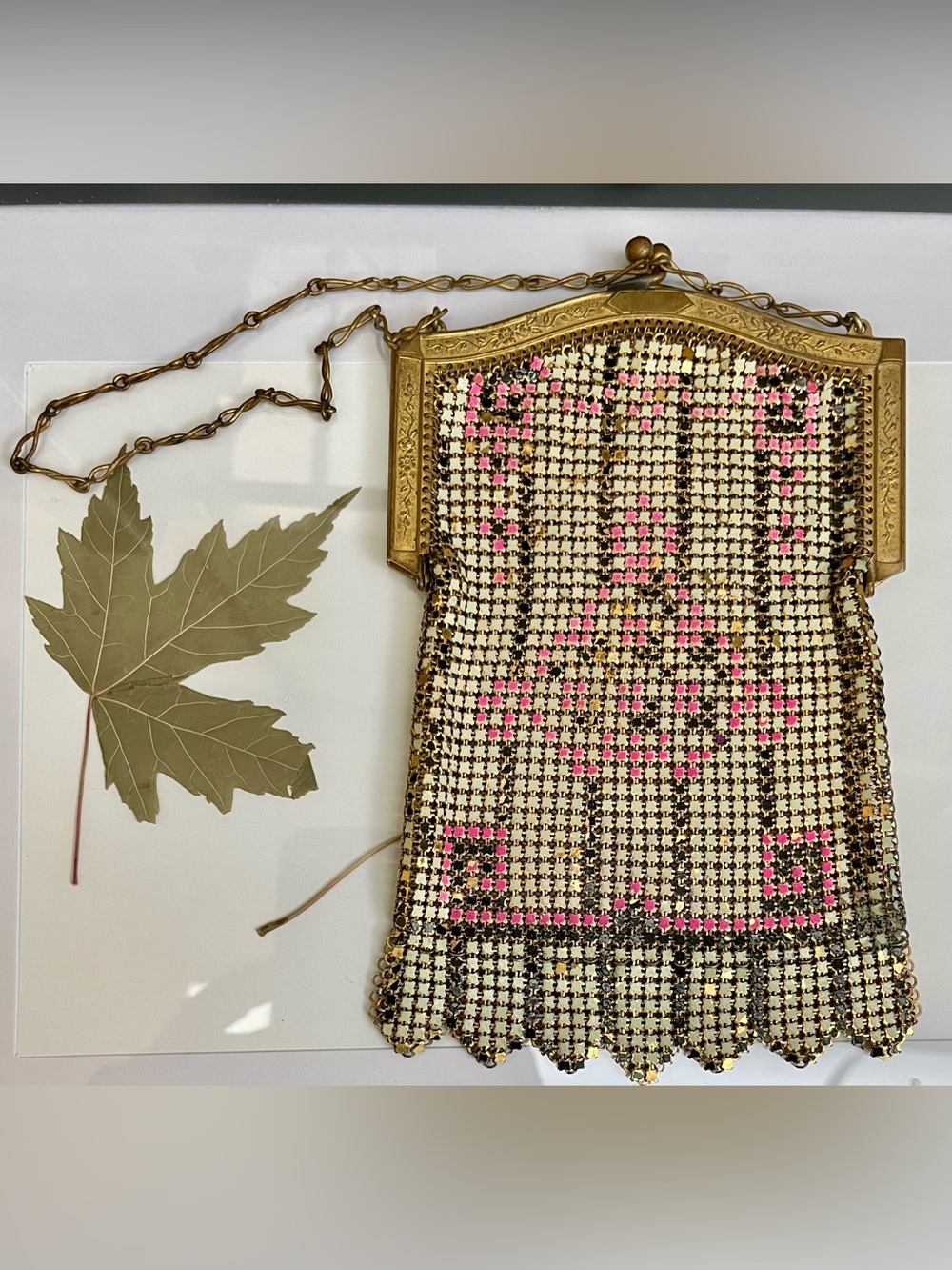 Vintage Enamel Metal Mesh Art Deco Design Flapper Purse 1920s